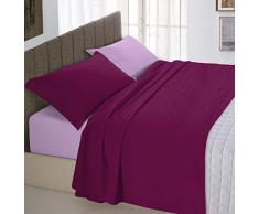 Italian Bed Linen Natural Color Completo Letto Double Face, 100% Cotone, Lilla/Prugna, Matrimoniale