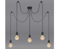 Briloner Leuchten Lampada da soffitto, 5 paralumi, lampadario retrÃ²/Vintage, Acciaio Nero, 5X E27, Max. 60 Watt, 1.000 x 1.500mm (DxH)