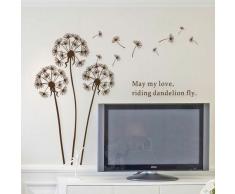 Brown Dandelion-AY695 Dandelion Dream - Elemento decorativo in vinile Do-It-Yourself per parete, autoadesivo e rimovibile, con citazioni, decorazioni artistiche per la casa, decorazioni per parete, colore: marrone