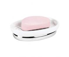 iDesign Portasapone, Porta sapone ovale in ceramica e metallo, Porta saponetta piccolo per lavandino e lavello, bianco e argento