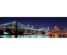 New York - Panorama di Notte di Brooklyn Bridge Carta da Parati Adesiva (240 x 75cm)