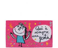 laroom Zerbino Motivo Qui è Sempre Una Festa, Jute And Base Antiscivolo, Rosa, 40 x 70 x 1.8 cm