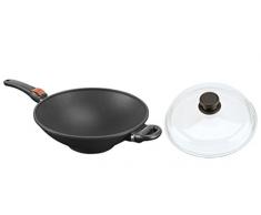 SKK 2764 Titanium 2000 Plus - Wok in ghisa con Coperchio di Vetro e Manico Rimovibile, 32 cm