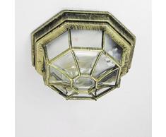 Rustico Esterno Plafoniera Lampada per esterni in oro antico E27 fino a 100W IP54 per giardino Cortile Luce per esterni Illuminazione A Soffitto