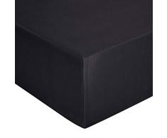 AmazonBasics - Lenzuolo con angoli, in jersey, Nero - 90 x 200 cm