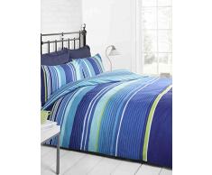 Signature Striped Trapunta e Copripiumino, 2 federe, Colore: Blu Chiaro/Blu/Verde/Bianco, Matrimoniale