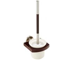 Bisk 00979 Madagaskar Completo di scopino e portascopino in Nichel Spazzolato ed in Legno, 12.7 x 15.5 x 38 cm