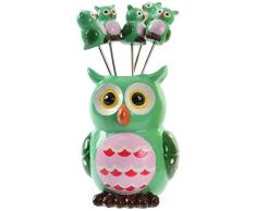 Item Set di forchettine aperitivo, Motivo Gufo, Metallo, Verde, 7.0Â x 7.0Â x 13.0Â cm, 6Â Pezzi