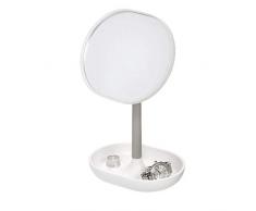 iDesign Specchietto appoggio, Piccolo rotondo in plastica, Specchio bagno girevole con mensola per make up e trucchi, bianco e grigio, 16,5 cm x 11,4 cm x 25,5 cm