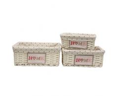 JVL Home cestini in Vimini con Fodera a Pois, Colore: Bianco, Set di 3