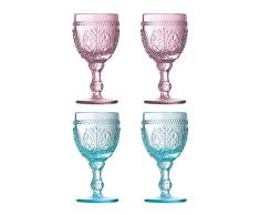 Premier Housewares Fleur Bicchieri di Vino, Rosa/Blu, 8Â x 8Â x 15Â cm