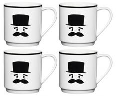 Kitchencraft fine Bone China Funny Face Confused Stacking mug, 340Â ml, colore: Bianco (set di 4), multi/colore, set di 4, Porcellana, Multi/colour, 8.8 x 8.2 x 8.8 cm