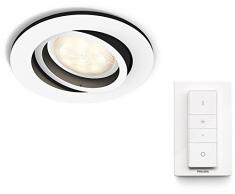 Philips Lighting Hue White Ambiance Milliskin Faretto da Incasso, con Telecomando Dimmer Switch, Lampadina LED Inclusa GU10, 5.5 W Equivalenti a 25 W, Rotondo, Bianco