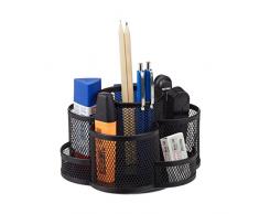 Relaxdays Portapenne Scrivania Ufficio, 7 Scomparti, Girevole, Rotondo, Materiale Cancelleria Scuola, Nero, Metallo