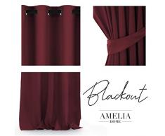 AmeliaHome Blackout Tenda 1 Pezzo Oscurante, Poliestere, Rosso Scuro, 140x245