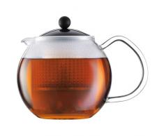 Bodum - Teiera con Filtro in Vetro borosilicato, con Manico in Vetro e Coperchio in plastica colorato, 1,5 Litri, Colore Nero Nero