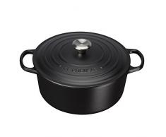 Le Creuset Casseruola Signature in ghisa con coperchio, Ø 26 cm, Rotonda, Adatta a tutte le fonti di calore incl. induzione, Volume: 5,3 l, 5,135 kg, Nero