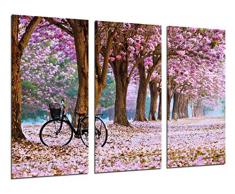 Quadro fotografico con percorso bosco in autunno, sentiero di fiori rosa, dimensioni totali: 97 x 62 cm XXL