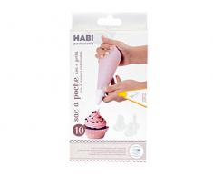 HABI Cake Design Confezione 10 sac a Poche Polietilene con 3 Becchi Polipropilene, PAS1002, Trasparente