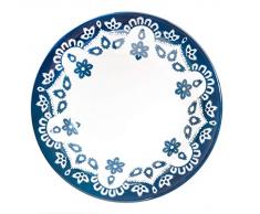 Home Flora Set 12 Piatti Fondi, Stoneware, Blu, 23 cm