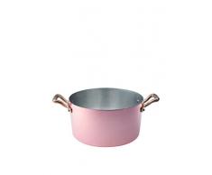 Pentole Agnelli, ALCM104M22, Casseruola Alta in Rame con 2 Maniglie in Ottone, Rame Martellato Stagnato a mano 2 mm, Diametro 22 cm