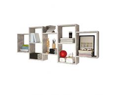 Kassi - Mensola da Parete, Effetto Cemento, con 7 Scomparti, 160,5 x 65 cm