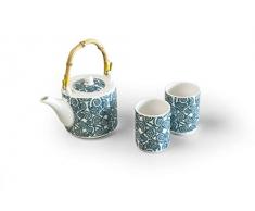 Excelsa Oriented Set da TÃ¨: Teiera e 2 Tazze Orientali, Porcellana, Azzurro/Blu