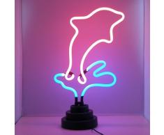 H&H Lampada Neon Delfino, Blu e Rosa