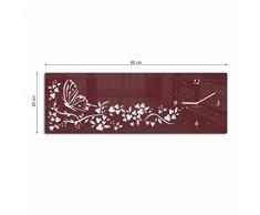 Orologio da parete moderno orizzontale Farfalla in Fiori 20 x 60 cm marrone salotto decorativo silenzioso 3 d