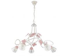 ONLI Lampadario 5 luci in Metallo Bianco con Farfalle Rosa