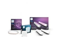 Philips Lighting Hue Lightstrip Plus Striscia Led Smart, 2 m + Hue Bridge Controllo Del Sistema + Hue Play Lampada Led Connessa, Bianco, 2 Pezzi
