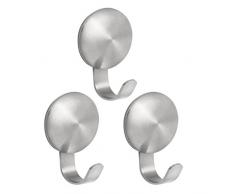 InterDesign AFFIXX Ganci adesivi da parete, Ganci attaccapanni in acciaio spazzolato, Set da tre ganci appendiabiti per il muro, Argento opaco