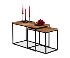 Relaxdays Tavolino da Salotto, Set da 2, Ripiano in Legno di Mango, Rettangolare, Telaio in Metallo, 50x77x43,5 cm, Nero, Ferro, Naturale, 50 x 77 x 43,5 cm