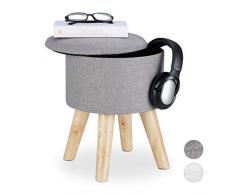 Relaxdays Sgabello con Contenitore Rotondo, Imbottito, Coperchio Rimovibile, Gambe in Legno, HxD 36x31,5 cm, Grigio