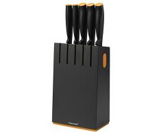 FISKARS Functional Form Ceppo Nero con 5 Coltelli, Acciaio Inossidabile, 8.5 x 15.2 x 36 cm