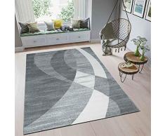 VIMODA Tappeto Moderno Design Bianco Grigio Incurvata Strisce - Pratico e Top qualità - Grigio, 120x170 cm