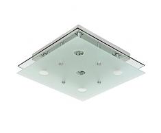 Bakaji Lampada Da Soffitto Plafoniera Quadrata In Metallo Cromato e Vetro Satinato Stile Moderno Classe A++ Dimensione 38x38x7 cm