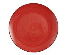 Villa dâEste Home Tivoli Baita Set Piatti Piani, Gres Smaltato Dipinto a Mano, Rosso, 6 Pezzi