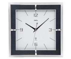 AMS 5855, Orologio da Parete radiocontrollato, in Metallo, 30 x 30 x 4 cm, Bianco