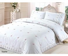 SOPHIE - Set di Biancheria da Letto con Copripiumino, Motivo Floreale, in Poliestere e Cotone, per Letto Matrimoniale, Colore: Bianco