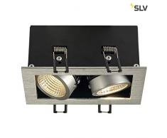 SLV faretto da incasso doppio Kadux, 2 x 6,2 W, LED COB, 3000 K, 38 LAUREA, con autista, molle di clip, in Alluminio spazzolato 115716