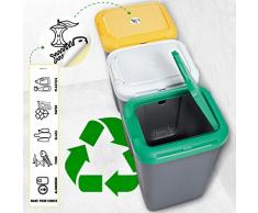 Tontarelli Prodotti del Hogar Pattumiera Riciclaggio 3 Scomparti, 75 Litri, Dimensioni: 78,5 x 33 x 47,5 cm (Larghezza x profonditÃ x Altezza) CMS-plastica-Multicolore, Grigio, 25 Litri per Serbatoio