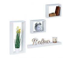 Relaxdays 10021909_49 Set 4 Mensole da Muro, Cubi da Parete, Ripiano Rettangolare, Cameretta, Legno MDF, Bianco