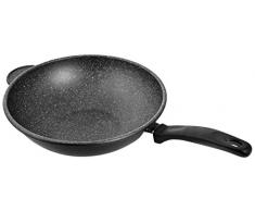 H&H Wok Antiaderente Pietra Manico Bakelite Cm28 Pentole E Preparazione Cucina, Grigio, 28 cm