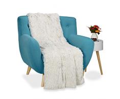 Relaxdays 10021092_691 Plaid Effetto Peluche, Soffice Coperta in Simil-Pelliccia, Morbida Trapunta XXL, LxP 150x200 cm ca., Bianco-Marrone
