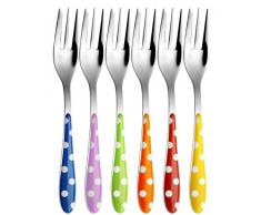 BUGATTI PSAA-014F17/6-6 forchettine per Dessert in San/Acciaio, Motivo a Pois, 16 x 20 x 3 cm, Multicolore