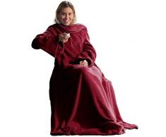 CelinaTex TV Decke Coperta soffice con Maniche Tasche Tasche per i Piedi Microfibra Pile Coral Coperta 170 x 200 cm Bordeaux