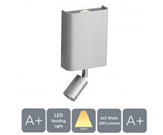 Aurolite flessibile staffa da parete con 1Â LED, alluminio spazzolato, 19Â cm x 9Â cm x 3.3Â cm, ideale per soggiorno, camera da letto, corridoio, 2018Â New Edition (grigio con luce da lettura), bianco