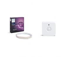 Philips Hue Lightstrip Striscia LED da 200 cm, Kit Base con Alimentatore, Estendibile fino a 10 m+ Sensore di Movimento per Accensione e Spegnimento, Batterie Incluse, Bianco