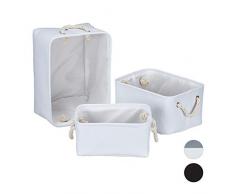 Relaxdays Ceste Portaoggetti in Set da 3, con Manici, Cestini 3 Grandezze, Rettangolari, per Scaffale & Armadio, Bianco, Poliestere, 22 x 40 x 30 cm